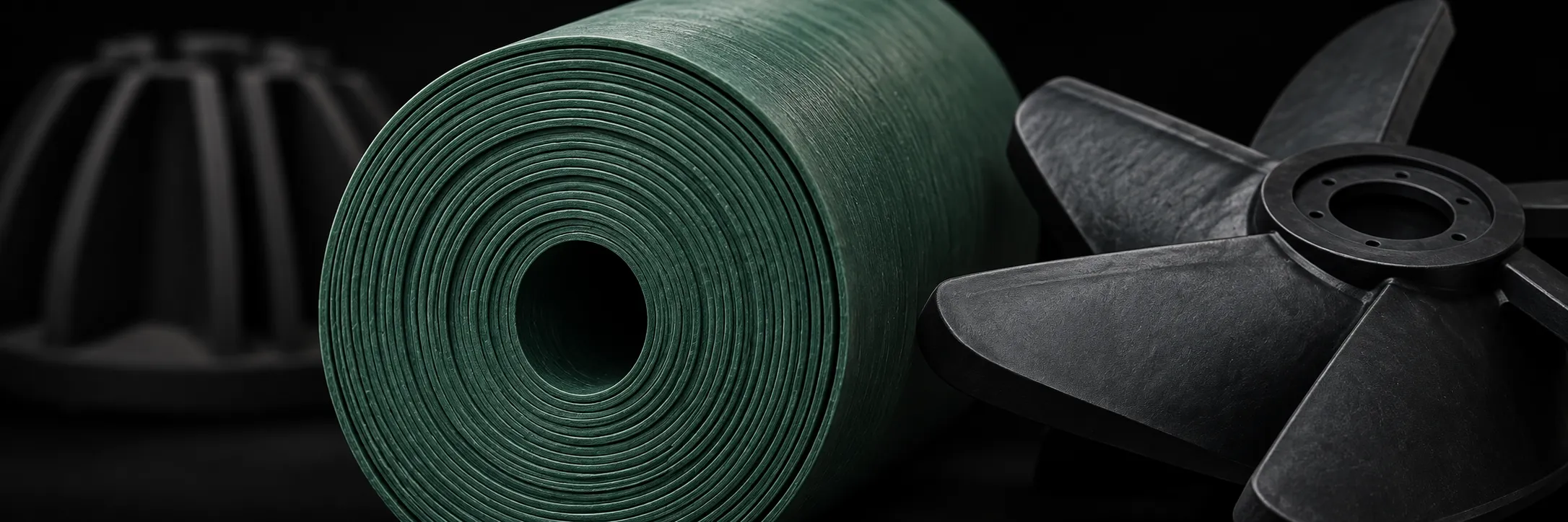Rollos, planchas y guarderas de caucho en el almacén de Industrial Alisan SAC